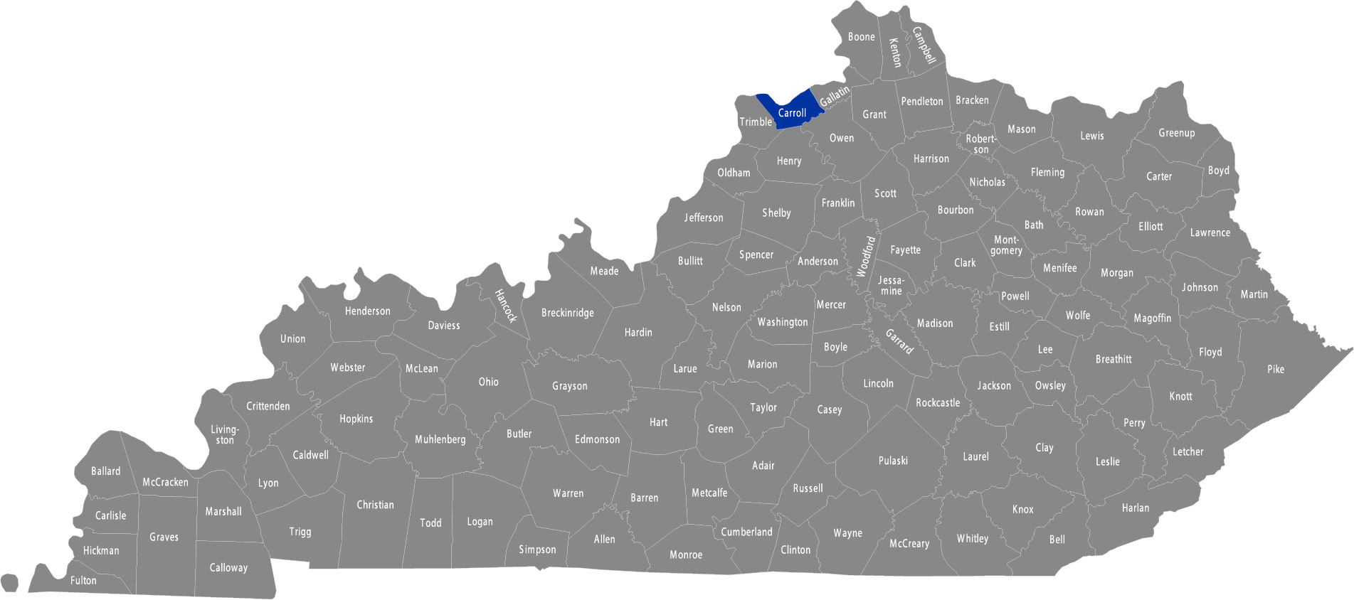 State of Kentucky map with Carroll County highlighted